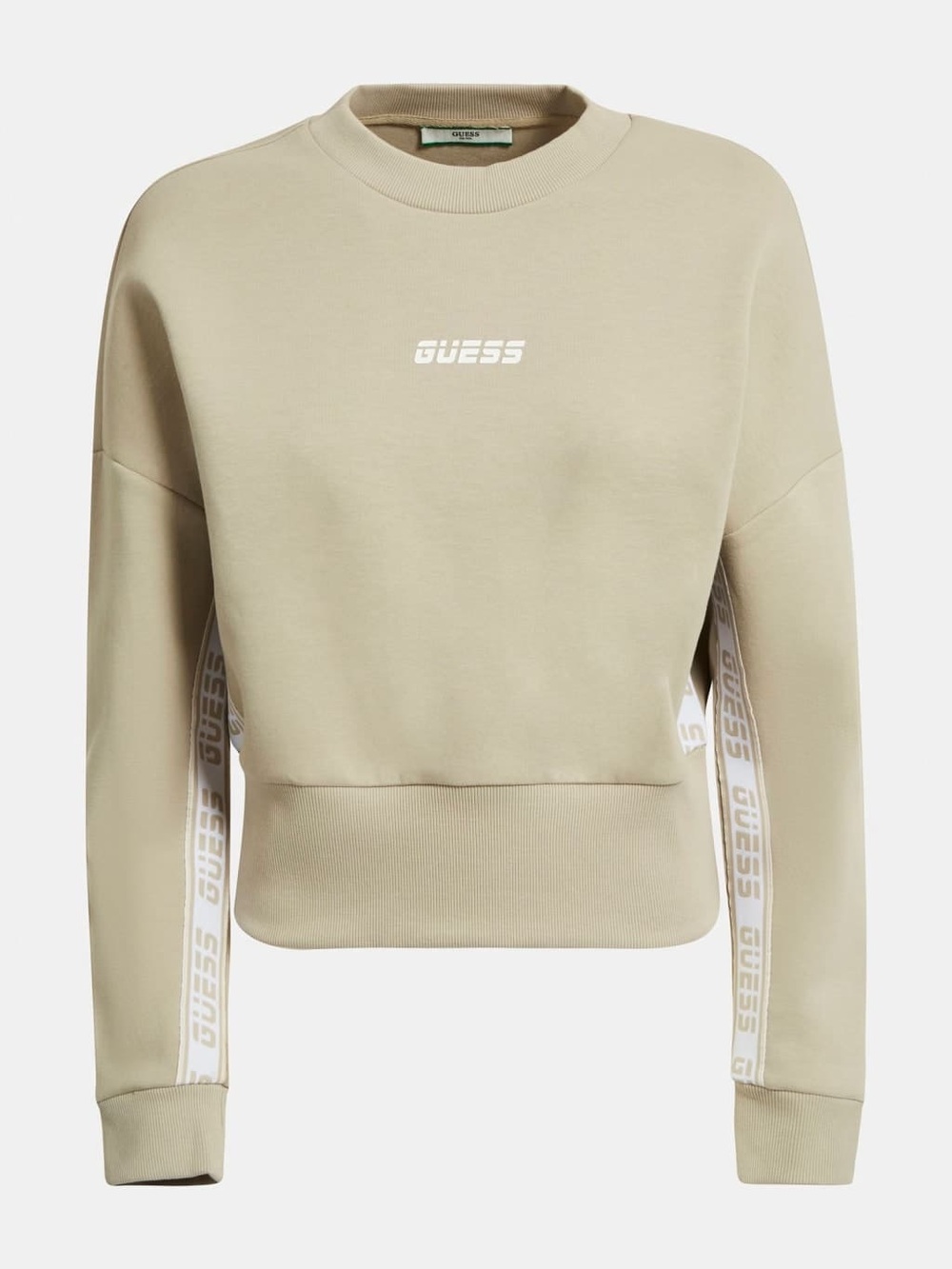 Guess Neutral Taupe Logo Cropped Sweatshirt